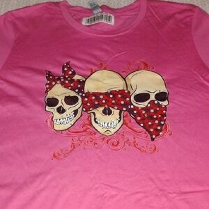 Next Level Apparel Pink Skull Graphic Short Sleeve Tee